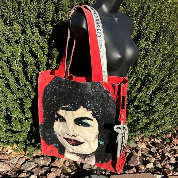 Loop NYC & ANDY WARHOL-Red Jackie O. Distressed Tote Canvas Bag-REPOSHING-used - Picture 1 of 17